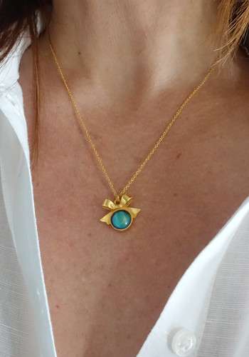 Color changing stone mood ring gold necklace