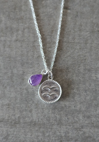 zodiac aquarius necklace with raw amethyst crystal