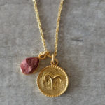 zodiac aries necklace with raw red jasper crystal