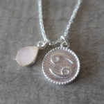 zodiac cancer necklace with raw moon stone crystal
