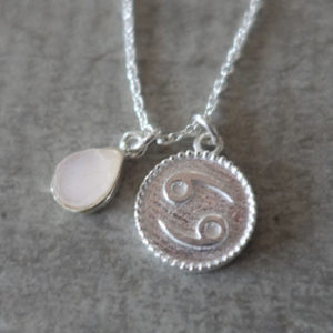 zodiac cancer necklace with raw moon stone crystal
