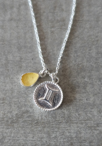 zodiac gemini necklace with raw citrin crystal