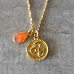 zodiac leo necklace with raw carnelian crystal