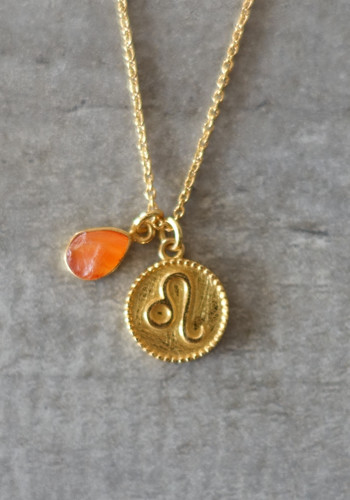 zodiac leo necklace with raw carnelian crystal