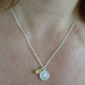 zodiac gemini necklace with raw citrin crystal