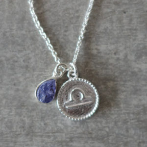 zodiac libra necklace with raw lolite crystal