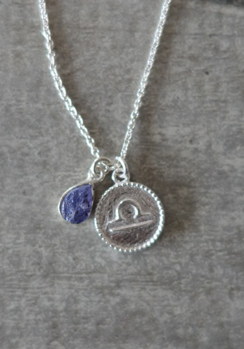 zodiac libra necklace with raw lolite crystal