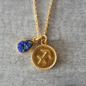 zodiac sagittarius necklace with raw lapis lazuli crystal