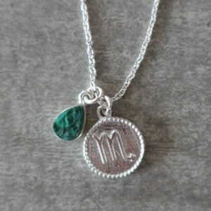 zodiac scorpio necklace with raw malachite crystal