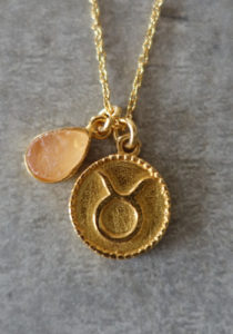 zodiac taurus necklace with raw rose quartz
