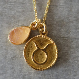 zodiac taurus necklace with raw rose quartz