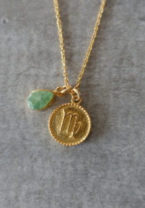 zodiac virgo necklace with raw green aventurine