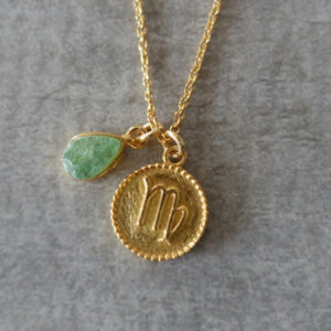 zodiac virgo necklace with raw green aventurine