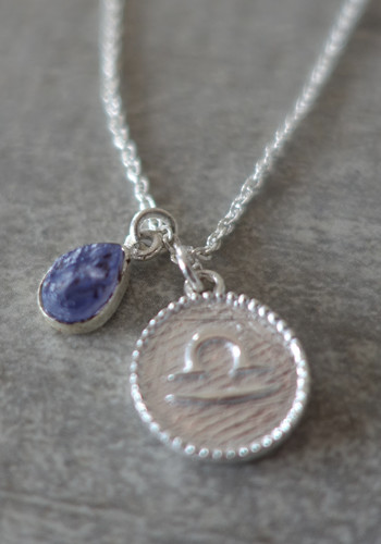 zodiac libra necklace with raw lolite crystal