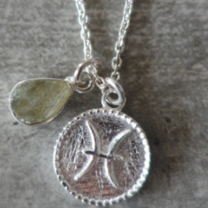 zodiac pisces necklace with raw labradorite crystal