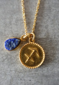 zodiac sagittarius necklace with raw lapis lazuli crystal