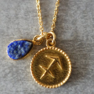 zodiac sagittarius necklace with raw lapis lazuli crystal
