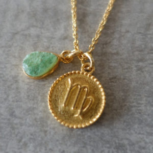 zodiac virgo necklace with raw green aventurine