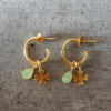 Gold four leaf clover and raw green aventurine earrings