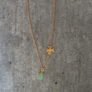 Gold four leaf clover and raw green aventurine necklace