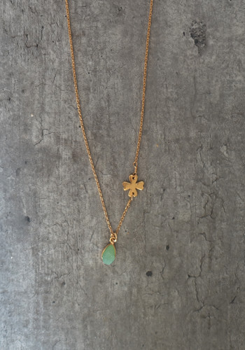 Gold four leaf clover and raw green aventurine necklace