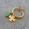 Gold four leaf clover and raw green aventurine earrings
