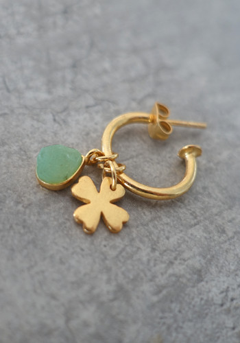 Gold four leaf clover and raw green aventurine earrings