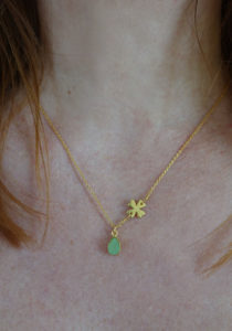 Gold four leaf clover and raw green aventurine