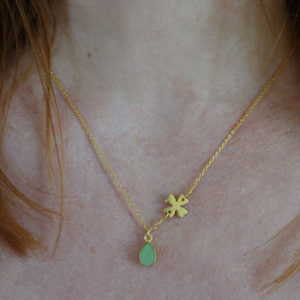 Gold four leaf clover and raw green aventurine necklace