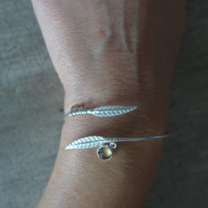 Silver feather bracelet with smoked quartz