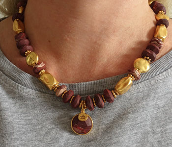 red jasper and gold necklace